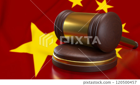 The wood hammer on Chinese flag Background for law concept 3d rendering. The wood hammer on Chinese flag Background for law concept 3d rendering. 120500457