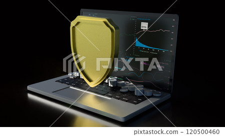 The notebook and shield for cyber security concept 3d rendering. 120500460