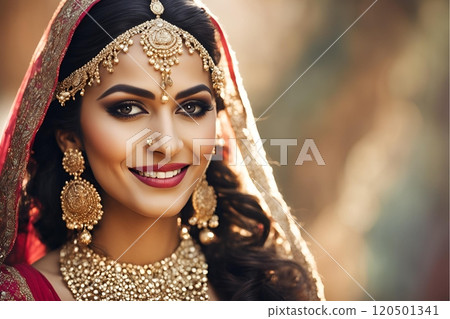 A generative AI was used to create a female image with Western hair and makeup styles that reflect the trends of the year 2100 (horizontal photo) 120501341