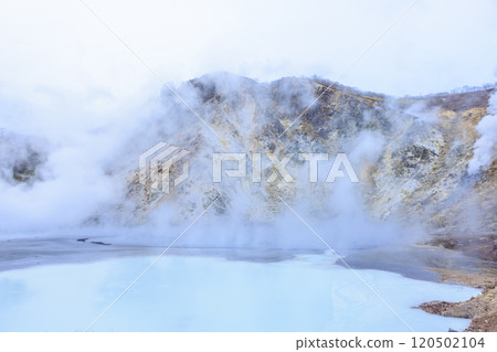 Oyunuma, Noboribetsu Onsen, Hokkaido – A spectacular view of an active volcano and steaming hot springs 120502104