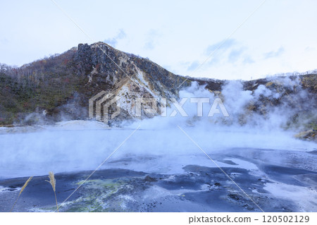 Oyunuma, Noboribetsu Onsen, Hokkaido – A spectacular view of an active volcano and steaming hot springs 120502129