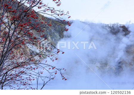 Oyunuma, Noboribetsu Onsen, Hokkaido – A spectacular view of an active volcano and steaming hot springs 120502136