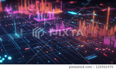 Futuristic 3D Scatter Plot of AI-Driven Automation and Workforce Productivity Across Industries 120502470