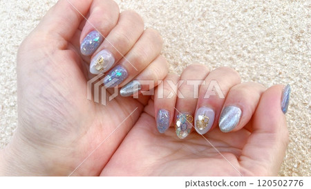 Cute and mature summer blue shell nails Cute and mature summer blue shell nails 120502776