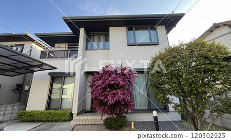 A used detached house with a small garden in Perming Stock photo A used detached house with a small garden in Perming Stock photo 120502925