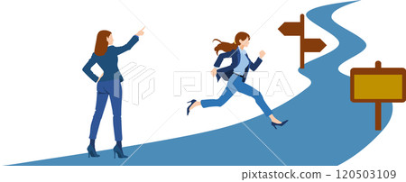 實現目標的路線圖插圖(女商人) 實現目標的路線圖插圖(女商人) 120503109