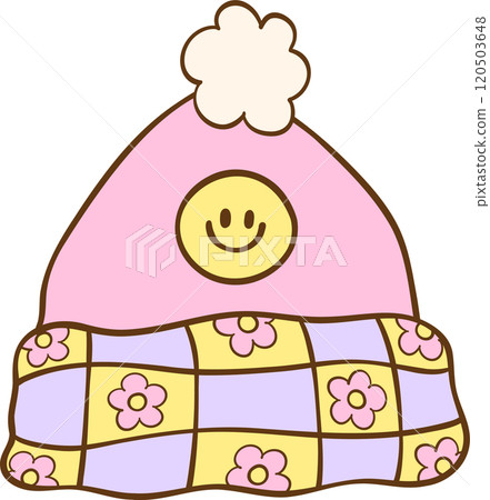 Groovy Winter beanie hat pink Illustration Pastel Bookish 120503648