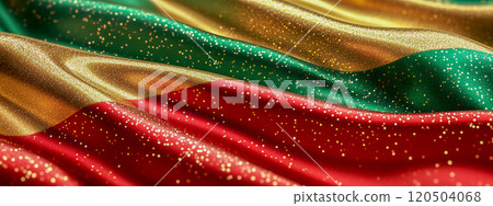 Red, green and gold wavy drape background material 120504068