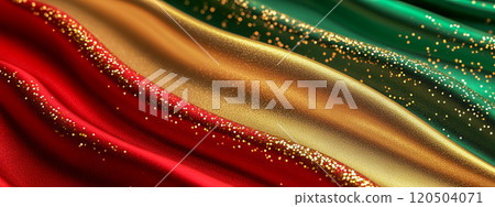 Red, green and gold wavy drape background material 120504071