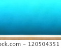 A wooden stage with a blue glowing gradient in the background 120504351