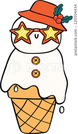 Cute Groovy Summer Christmas melted snowman ice cream cartoon doodle Cute Groovy Summer Christmas melted snowman ice cream cartoon doodle 120504434