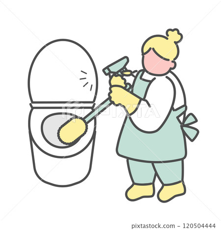簡單的線條畫女人打掃廁所插畫 簡單的線條畫女人打掃廁所插畫 120504444