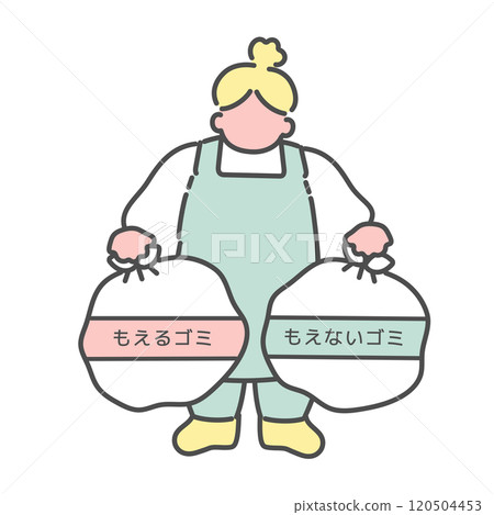 Simple line drawing of a woman taking out the trash illustration Simple line drawing of a woman taking out the trash illustration 120504453