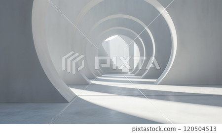 Minimalistic white arches forming a tunnel vision. Minimalistic white arches forming a tunnel vision. 120504513