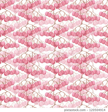 Hand drawn watercolor snowberry seamless pattern isolated on white background. Rural illustration Can be used for textile, fabric, scrapbook and other printed products. 120504914