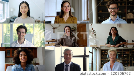 Faces of diverse people looking at camera, footages collage view 120506762