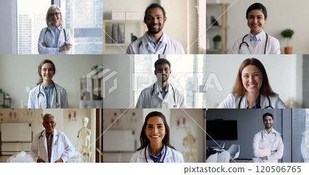 Group of doctors in uniform look at camera 120506765