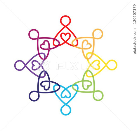 Illustration of people. A group of ten people in a circle. 120507379