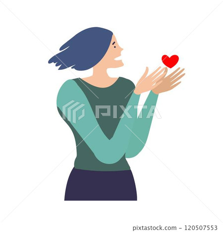 Girl holds a heart in her hands concept of self love, Valentines day, a gift to a loved one. Girl holds a heart in her hands concept of self love, Valentines day, a gift to a loved one. 120507553