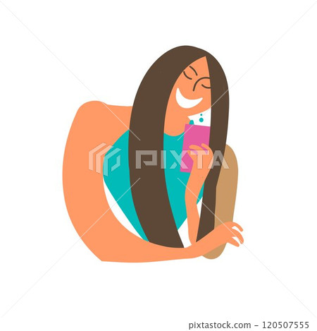 Pretty girl talking on the phone or is on social media Pretty girl talking on the phone or is on social media 120507555
