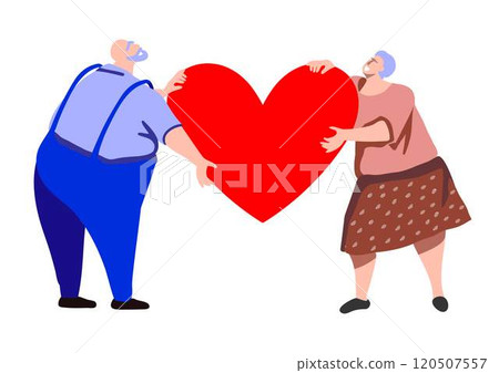 An elderly couple in love. A man and a woman hold a heart An elderly couple in love. A man and a woman hold a heart 120507557