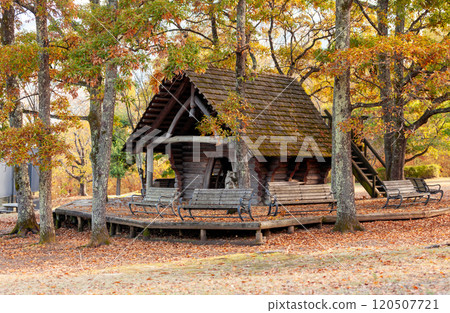 富士川工藝公園內的休息區和木屋 富士川工藝公園內的休息區和木屋 120507721