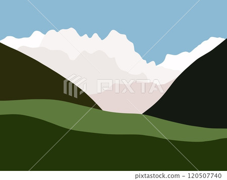 mountain landscape with snow mountain and hills mountain landscape with snow mountain and hills 120507740