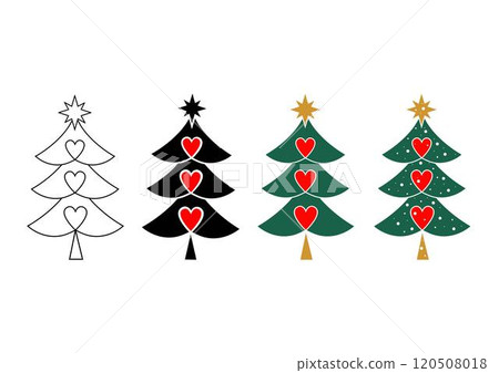 Abstract icon of a Christmas tree decorated with three hearts 120508018