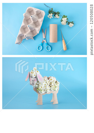 Get creative this spring with DIY activity. Transform recycled materials into beautiful decorations. Engage kids in eco-friendly handicraft project, 120508028