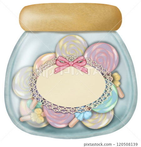 Assorted lollipop candies in a Glass jar for decorative , party setting. hand drawn cartoon style. 120508139
