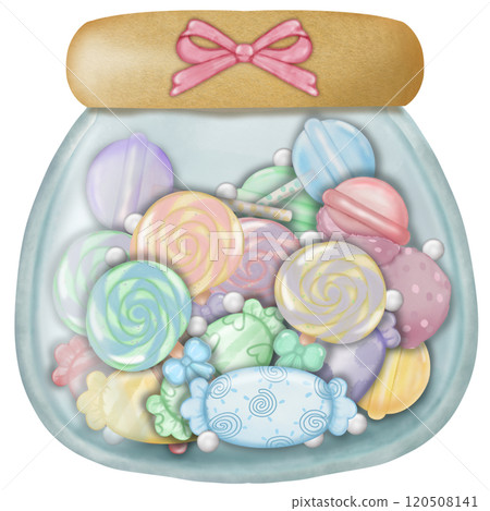 Assorted lollipop candies in a Glass jar for decorative , party setting. hand drawn cartoon style. 120508141