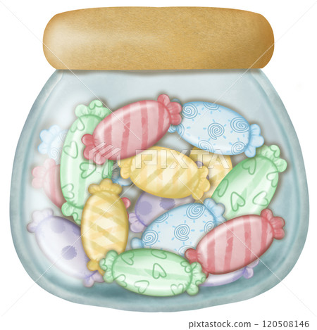 Assorted lollipop candies in a Glass jar for decorative , party setting. hand drawn cartoon style. 120508146