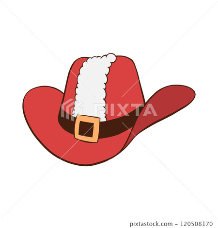 Red Christmas cowboy hat with white fur trim and black belt hand drawn illustration Red Christmas cowboy hat with white fur trim and black belt hand drawn illustration 120508170