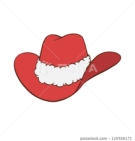 Red Christmas cowboy hat with white fur trim hand drawn illustration 120508171
