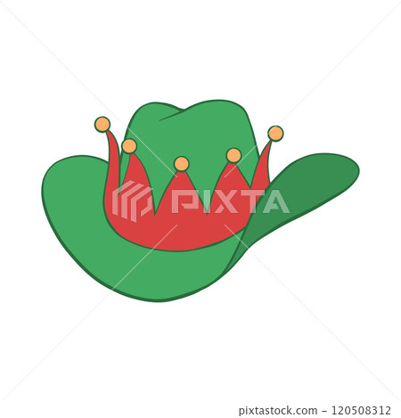 Green and red Christmas cowboy elf hat hand drawn illustration Green and red Christmas cowboy elf hat hand drawn illustration 120508312