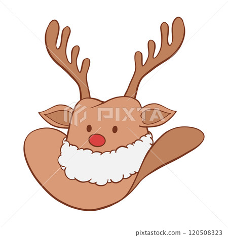 Christmas cowboy hat with reindeer antlers, red nose, ears, eyes and white fluffy fur trim hand drawn illustration 120508323