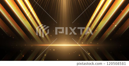 Scene elegant gold glowing line with lighting effect sparkle on black background. Scene elegant gold glowing line with lighting effect sparkle on black background. 120508581