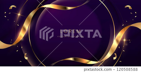 Luxury purple background. Golden confetti banner and ribbon background. Luxury purple background. Golden confetti banner and ribbon background. 120508588
