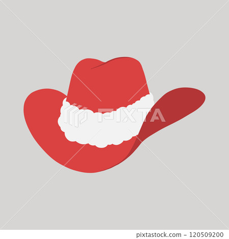 Red Christmas cowboy hat with Santa cap white fur trim hand drawn flat design illustration Red Christmas cowboy hat with Santa cap white fur trim hand drawn flat design illustration 120509200