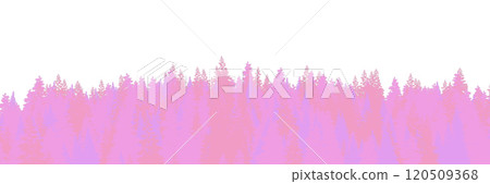 3d rendering of the dense pine forest on white background. Wide seamless nature panorama landscape for cutout 120509368