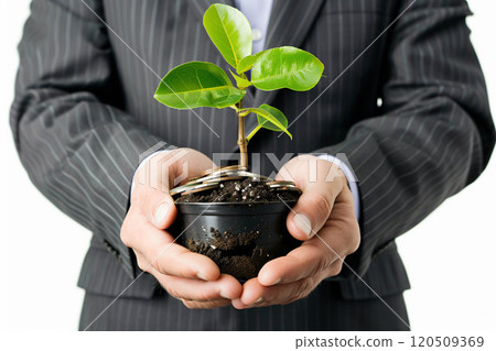 Businessman growing plant, growth business. Businessman growing plant, growth business. 120509369