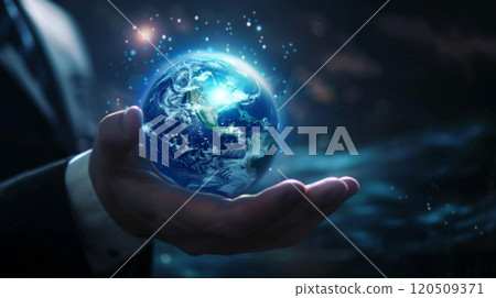 Businessman hand holding The metaverse universe,night grow earth and global online. Businessman hand holding The metaverse universe,night grow earth and global online. 120509371