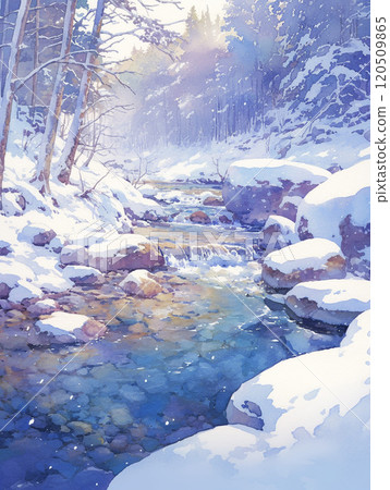 River flowing through the snow AI image River flowing through the snow AI image 120509865