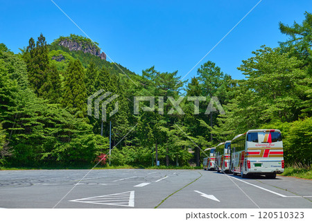群馬縣高崎市榛名湖西岸的高崎市營停車場與硯石景觀 群馬縣高崎市榛名湖西岸的高崎市營停車場與硯石景觀 120510323