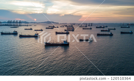 Aerial view industrial oil and gas tanker ship transportation logistic oil and gas refinery, Industrial oil and gas tanker ship global business logistic transportation refinery. Aerial view industrial oil and gas tanker ship transportation logistic oil and gas refinery, Industrial oil and gas tanker ship global business logistic transportation refinery. 120510364