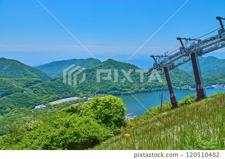 春天在Harunayama索道的Haruna Fujisanzan站西南看Haruna湖和Tenme地區 120510482