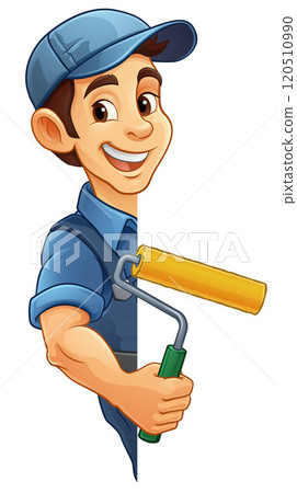 Painter Decorator Paint Roller Cartoon Handy Man 120510990