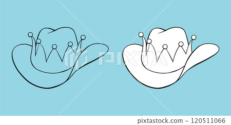 Christmas cowboy elf hat hand drawn black outline coloring book illustration 120511066