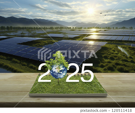 Happy new year 2025 ecological cover, Save the earth concept, Elements of this image furnished by NASA, Generative AI 120511418