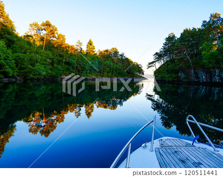 Motor boat on water Motor boat on water 120511441